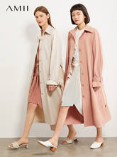Amii temperamento minimalista outono inverno casaco feminino trench coat moda cinto lapela feminino corta-vento 12027445 2024 - compre barato