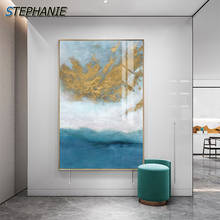 Картина с абстрактным изображением синего и золотого цветов, Постер в скандинавском стиле для гостиной 2024 - купить недорого