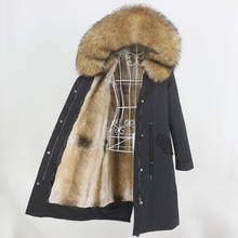 Oftbuy jaqueta de inverno feminina, casaco longo com capuz de pele de guaxinim natural, forro de coelho pele real, destacável 2024 - compre barato