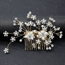 Bridal Women Gold Pearl Bead Hair Comb Tiaras Crystal Flower Hair Combs Jewelry for Bride Headpiece Wedding Hair Accessories 2024 - buy cheap