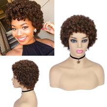 Wignee короткие человеческие волосы парик с бесплатной челкой для черных женщин Remy волосы Jerry Curl короткие Pixie Cut Glueless дешевые коричневые человеческие парики 2024 - купить недорого