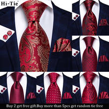 Hi-tie-Corbata de Cachemira Burdeos para hombres, conjunto de gemelos de seda sólida para boda, nuevo diseño, pañuelo, fiesta de negocios, envío directo 2024 - compra barato