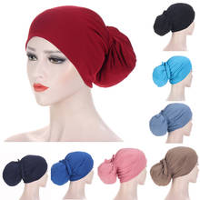 Solid Color Fashion Hijib Cap Women's Chemo Hats Muslim Stretch Turban Bonnet Hair Loss Headwear Beanie Hat Bandage Wrap Head 2024 - buy cheap