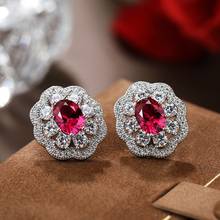 Одежда высшего качества с рубином, серьги со шпилькой, для женщин, S925 стерлингового серебра сверкающий с высоким содержанием углерода алмаз серьги вечерние подарки, хорошее ювелирное изделие 2024 - купить недорого