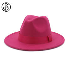 Chapéus fs clássicos estilo fedora, chapéus de lã de feltro com aba larga para homens e mulheres, branco e vermelho 2024 - compre barato