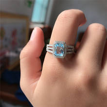 Topázio anel 6*8mm quadrado natural luz azul pedra preciosa joias finas para mulheres presente de aniversário prata esterlina 925 real 2024 - compre barato