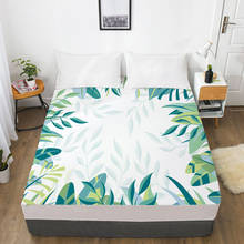 Sábana bajera nórdica 3D HD, cubierta de colchón de cuatro esquinas con banda elástica, 160x200, 150x200, hoja verde, 1 unidad 2024 - compra barato