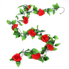 2.4m Silk Artificial Roses Flowers Vine with 19 Groups of Leaves For Home Wedding Garden Decoration Hanging Garland Wall 2024 - buy cheap