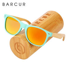 BARCUR Wood Polarized Sun Glasses High Quality Vintage Green Square Sunglasses With Bamboo Temple Eyewear with Box 2024 - buy cheap