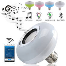 Беспроводная RGB Bluetooth 4,0 12 Вт E27 музыкальная воспроизводящая Подарочная лампа аудио KTV светодиодный музыкальный лампочка громкий динамик смарт-бар 2024 - купить недорого