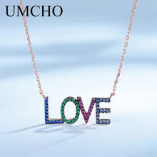 UMCHO Colorful Rainbow LOVE Letter Chain Solid 925 Sterling Silver Necklace For Women Anniversary Birthday Gift Fine Jewelry 2024 - buy cheap