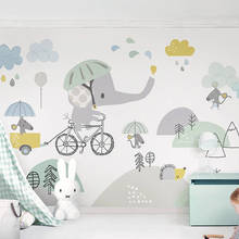 Mural personalizado 3D, bonito elefante de dibujos animados, montar en bicicleta, hámster, nubes, habitación de niños, Fondo de pared, decoración de papel tapiz 2024 - compra barato