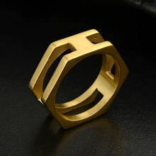 Золотое матовое полое кольцо с шестиугольной верхушкой 4 цвета панк-рок мужское модное массивное кольцо из нержавеющей стали хип-хоп кольца ювелирные изделия для мужчин 2024 - купить недорого