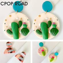 Cpop Cactus Polymer Clay Earrings for Women Geometric Round Splicing Handmade Dangle Earrings Fashion Jewelry Hot Sale Girl Gift 2024 - buy cheap