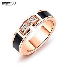 BOBOTUU Trendy Stainless Steel Wedding Ring Rose Gold Color Ring For Women AAA Cubic Zirconia Female Engagement Jewelry BR19103 2024 - buy cheap