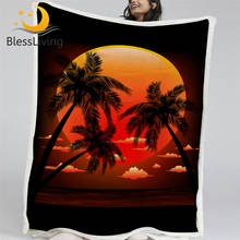 BlessLiving Peaceful Sunset Sherpa Blanket Topical Throw Blanket Palm Tree Bamboo Furry Blanket Coconut Tree Custom Blanket koce 2024 - buy cheap