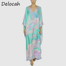 Delocah moda feminina verão pista de festa vestido solto sexy com decote em v geométrico impresso senhoras maxi robe longo boho vestidos 2024 - compre barato