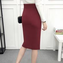 Vintage Winter Skirts Women Stretch Woolen Pencil Skirt High Waist Office Lady Bodycon Skirts Saias Knee-Length Skirt Jupe 2024 - buy cheap