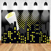 MOCSICKA Superhero Birthday Photography Backdrops Cartoon City Light Building Birthday Theme Party Decor Background