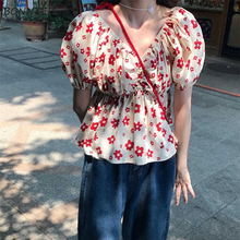 Blouses Women Printing Floral Sweet Crop Top Mujer Holiday Summer College Loose High Quality Soft Ulzzang Trendy Popular Simple 2024 - buy cheap