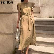 VONDA Long Dress Casual Sleeveless Ruffle Party Dress With Belt 2021 Women Bohemian Sundress Summer Vestido Plus Size Robe 2024 - buy cheap