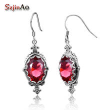 Szjinao-pendientes colgantes de rubí rojo para mujer, aretes de Plata de Ley 925 de 7,1 quilates, Estilo Vintage Edward, pendientes largos, joyería búlgara, Loto 2024 - compra barato