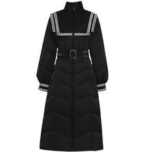 Abrigo de plumón de pato blanco estilo marinero para mujer, abrigo largo de manga farol con cuello levantado, novedad 2024 - compra barato