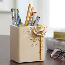 Hand-carved Rose Flower Apricot Color Small Fresh Creative Multifunctional Student Makeup Brush Storage Tube Pen Holder 2024 - buy cheap