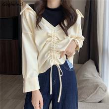 Shirts Women Fake Two Piece Autumn Korean Style Pleated Loose Slim Fashion Chic Leisure Soft All-match Streetwear Trendy Student 2024 - buy cheap