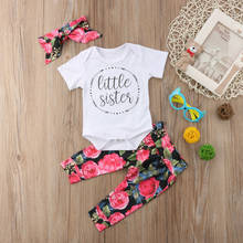 Newborn Baby Girls Clothes Letter Cotton Romper+ Flower Pants Leggings +headband Outfits Clothes Set 3pcs 2024 - buy cheap