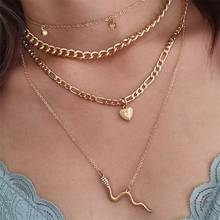 4 Pcs/Set Women Necklaces Set Boho Gold Snake Heart Crystal Chain Pendant Multilayer Long Necklace Charm Beach Gift Jewelry 2024 - buy cheap