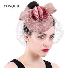 Ladies Days Peach Mesh Headwear And Flower Hat Fascinator Wedding Race Ascot Veil Hats Bridal Married Headdress Fedora Millinery 2024 - buy cheap