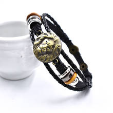 Hip-hop moda multi-camada frisado cabeça de leão pulseira mão-tecido couro pulseira festa jóias aniversário presente 2024 - compre barato