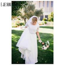 E JUE SHUNG Simple A Line Wedding Dresses Scoop Neck Short Sleeves Crystal Sashes Bride Bridal Gowns Button Back robe de mariee 2024 - buy cheap