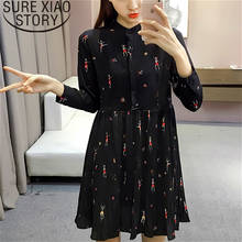 Fashion Woman Dresses 2021 Spring Long Sleeve Print Chiffon Dress Women Plus Size Empire Button Pleated Women Dress 2186 50 2024 - buy cheap