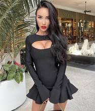 Women Spring Sexy Long Sleeve Key Hole White Black Mini Pleated Bodycon Bandage Dress 2021 Elegant Evening Party Dress Vestidos 2024 - buy cheap