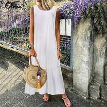Summer Sundress Celmia 2021 Women Linen Long Maxi Dress Beach Sleeveless Casual Loose Solid Ruffles Holiday Vestidos Plus Size 2024 - buy cheap