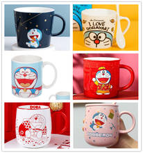 350ml Cute Doraemon Coffee Mug with Lid and Spoon for Breakfast Milk Tea Drinking Ceramic Tea Cup Gift for Girls Pink 2024 - buy cheap