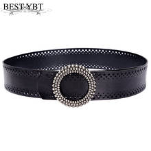 Best YBT Women Imitation Leather Belt Alloy Round Smooth Buckle Fashion High Quality Casual Trend Dress Decoration Hollow Belt 2024 - buy cheap