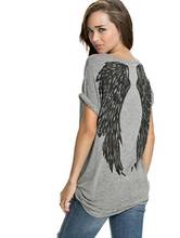 Camisa feminina camiseta asas de anjo impressão outono volta ombro rolo manga solta vintage tshirt roupas femininas vestidos blk1615 2024 - compre barato