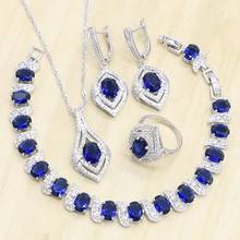 Classic 925 Silver Jewelry Sets for Women Dark Blue Zircon Earrings Pendant Necklace Ring Bracelet Birthday Gift 4PCS 2024 - buy cheap