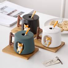 420ml Cute Cartoon Shiba Inu Mug Ceramic Coffee Mugs Tea Cup With Lid Spoon  Large Capacity Drinkware Water Cup Couple Gift 2024 - buy cheap