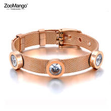 Bracelete feminino com zoom brilhante, bracelete ajustável de aço inoxidável branco/preto com corrente, zb19140 2024 - compre barato