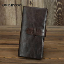 GROJITOO Super soft old leather man's wallet oil wax leather long and short leather multi card women's purse 2024 - buy cheap
