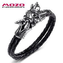 Men Jewelry Black Genuine Leather Bracelet Stainless Steel Punk The King Of Pirates Charm Hot Women Bangle 2024 - buy cheap