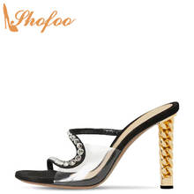 Black Clear Patchwork Crystal Stiletto Gold High Chunky Heels Women Sandals Summer Fashion Large Size 15 16 Ladies Shoes Shofoo 2024 - buy cheap