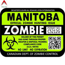 Aliauto-pegatina creativa de PVC para coche, accesorio para Licencia de caza, Zombie Manitoba, Canadá, impermeable, protector solar, 15cm x 11cm 2024 - compra barato