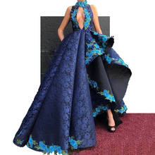 Blue Muslim Evening Dresses A-line Halter Appliques Beaded Dubai Saudi Arabia Long Evening Gown Prom Dress Robe De Soiree 2024 - buy cheap