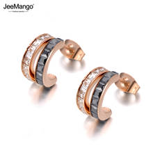 JeeMango Sparkling Stainless Steel Semicircle White/Black CZ Crystal Wedding Earrings Jewelry For Women Fashion Jewelry JE19218 2024 - buy cheap