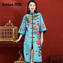 Spring And Autumn High-End Custom Chinese Style Hand Embroidery Phoenix Three Quarter Sleeve Mid-Length Lady Coat S-3XL 2024 - buy cheap
